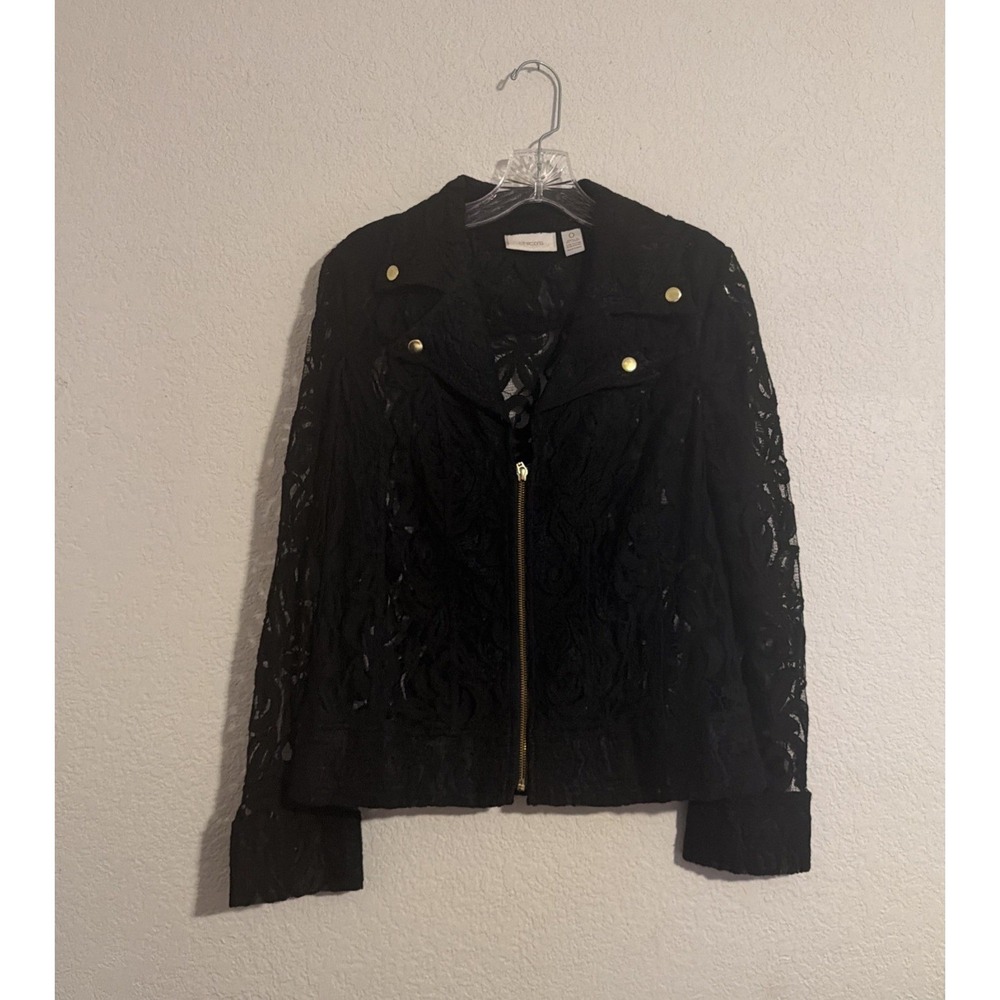 Chico's Lace Moto Jacket Women's Size 0/4 Zip Sheer Boho Romantic Gothic Goth